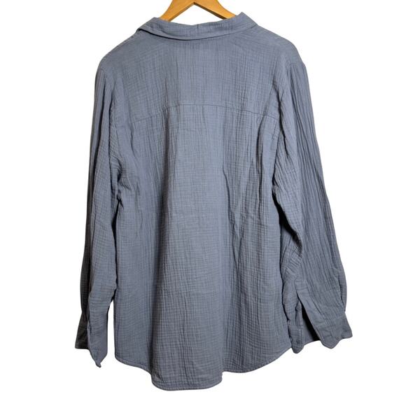 Splendid Collection Gauze Button Down Top NWT Women’s Large Blue Long Sleeve - Picture 2 of 4